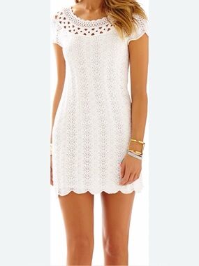 Lilly Pulitzer Everly•Sweater Dress Resort White Crochet Knit Boho Dress Large